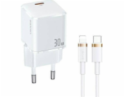 Usams Nabíječka USAMS USB-C T45 30W PD3.0 + QC3.0 rychlé nabíjení + U63 USB-C/Lightning kabel bílá/bílá UXTZH02 (USAMS-UX)