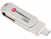 ForCell USB flash disk 128GB USB 3.2 Gen 1 (USB A / USB C) F-Data Metal Duo stříbrný