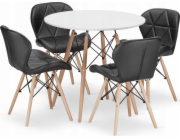 Leobert Sada kulatého stolu TODI 80 bílá + 4 černé židle LAGO