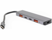 Club 3D PLATINET MÉDIÁLNÍ HUB USB-C NA 2X USB-A 3.2 GEN2 + 2X USB-C 3.2 GEN2 + USB-C PD 100W 5v1 HLINÍK [46237]