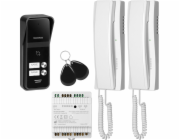 Orno ENIR, sada interkomu pro dvě rodiny, 2vodičová, napájení na DIN lištu, se čtečkou klíčenek, bílá