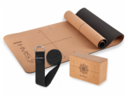 HMS Sada na jógu CORK TPE podložka YM11 + kostka KJ02 + popruh SJ02