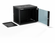 Alantec Nástěnná skříň 19 9U 600x450, jednokřídlé skleněné dveře, plně odnímatelná zadní stěna, plně odnímatelné boční stěny, uzamykatelná, 4 nosníky, černá, pro svépomocnou montáž - Flat Pack, ALANTEC