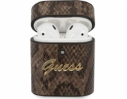 Guess Ochranný kryt GUACA2PUSNSMLBR Python Collection pro AirPods 1/2 hnědý