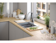 GraniteQ KURT 110 WORKSTATION Dřez Silver Stone, 1 dřez s/bez sifonu a dávkovače + podložka Qmat + deska + odtoková vložka + sada nožů Fiskars