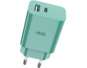 HMD Dvouportová nástěnná nabíječka 30W zelená