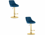 Leobert Čalouněná kuchyňská stolička v tmavě modré barvě se zlatou podnoží, 2 kusy, pro barový ostrůvek