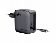 ForCell Nabíječka do zásuvky F-Energy GaN USB C + zatahovací kabel USB C PD QC4.0 3A 45W VT-R5 šedá