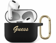 Guess Silikonové ochranné pouzdro GUA3SSSK s vintage nápisem pro AirPods 3 černé