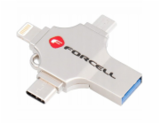 ForCell USB flash disk 128GB USB 3.2 Gen 1 (USB A / USB C / Lightning / Micro USB) F-Data Metal Quad stříbrný