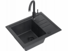 NoName BEN 116 Černý žulový dřez s černým sifonem a černo...