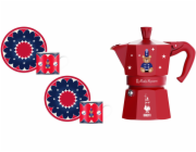 Bialetti - Veselá vánoční sada Moka Express 3tz červený kávovar + 2 šálky s podšálky