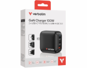 Verbatim Mini GaN 100W síťová nabíječka 2x USB-C PD / 1x USB-A QC černá 32230