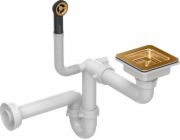 Quadron UNIQUE Dřez čtvercový, s ucpávkou a sifonem, 1komorový, měděný, PVD (GRANIT - vertikální), úspora místa