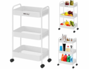 KingHoff 3patrová ocelová police s kolečky otočnými o 360°, bílá, KH-1942