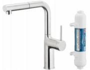 KFA ARMATURA KRAKÓW 6623-422-22 Výsuvná kuchyňská baterie Duero pure move s funkcí filtrace vody a výsuvným výtokem, nerezová ocel + hydro+ filtr