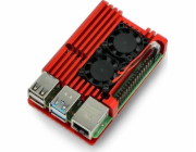 JustPi Pouzdro pro Raspberry Pi 4B - hliníkové se dvěma ventilátory - červené