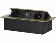 Orno ZÁSUVKA MONTOVANÁ DO DESKOVÉ DESKY 2X2P+Z, 2XUSB, MOSAZNÝ OKRAJ