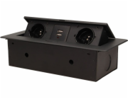 Orno Nábytková zásuvka zapuštěná do pracovní desky s plochým frézovaným okrajem a USB nabíječkou, 2x2P+Z, 2xUSB, černá