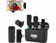 Bitmat Sada pro nahrávání zvuku s mikrofonem DNA DNA ICM1 pro chytré telefony, 2x bezdrátový klopový mikrofon, USB-C přijímač, Lightning adaptér