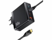 Usams Nabíječka 2xUSB-C + 1xUSB T52 PD140W PD Rychlonabíjení US-CC168 + U82 USB-C/USB-C kabel US-SJ581 240W černá/černá řada UM UMXLOGTC01