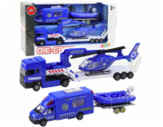 LeanToys Policejní záchranné auto, člun, nákladní vůz, vrtulník, modrá sada