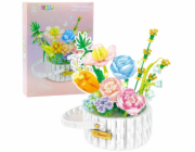 LeanToys Květinové aranžmá v košíku Stavební kostky LED světla 1376 dílků LEAN Toys