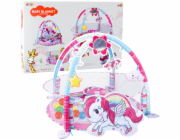 LeanToys Dětská hrací podložka 3 v 1 s míčky, bazén, jednorožec, růžová