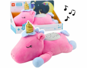 LeanToys Plyšový jednorožec, spící, mazlivá hračka, projektor, zvuk, hluk, růžová