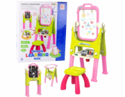 LeanToys Vzdělávací tabule 5 v 1 s židlí, multifunkční příslušenství, růžová