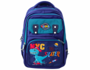 Lean Dětský školní batoh s hrudním popruhem Dinosaurus tmavě modrý 41x30x16 cm