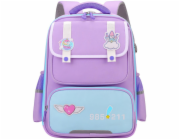 Lean Školní batoh s nášivkami, hrudní popruh, fialový 16L