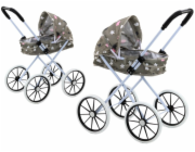 LeanToys Kočárek pro panenky s velkými kolečky, skládací, hvězdy, mraky, šedý, 60 cm, LEAN Toys