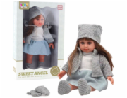 LeanToys Panenka v modrých šatech, čepici, svetru, rukavicích a čepici 36,5 cm