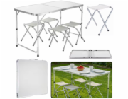 Lean Skládací kempingový stůl se 4 židlemi, šedý LEAN