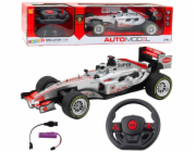 LeanToys Dálkově ovládané RC závodní auto, volant, světla, zvuky, 1:12, stříbrná