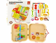 LeanToys Dřevěná sada na tvoření Zvířátka k točení v kufru 59 dílků LEAN Toys