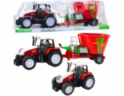 LeanToys VELKÝ ZEMĚDĚLSKÝ TRAKTOR 60 CM PŘÍVĚS S KRMIVEM, ČERVENÝ