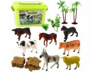 LeanToys Sada figurek zvířat, hospodářských rostlin, stromů, truhlic, 57 dílků