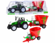 LeanToys Zelený zemědělský traktor LEAN Toys s přívěsem a krmným míchadlem