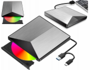 Zenwire DVD přehrávač Externí přenosná mechanika DVD CD RW PŘEHRÁVAČ 2 v 1 USB 3.0 a USB-C 3.1 pro notebook a počítač HLINÍKOVÝ REKORDÉR