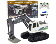 LeanToys Dálkově ovládaný RC pásový bagr se světly a zvuky, bílý 1:24 EDUKAMP