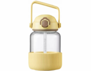 Mellow Yellow Skleněná láhev na vodu s brčkem BUYDEEM 800 ml, model DG78, jemně žlutá