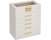 Songmics Šperkovnice se skleněným víkem, 6patrový organizér na šperky, 5 zásuvek, na sluneční brýle, velké šperky