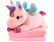 LeanToys Plyšová hračka jednorožec s dekou 160 x 110 cm růžová 55 cm