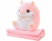 LeanToys Plyšová ohřívací deka na ruce s motivem křečka 190 x 100 cm 3v1 růžová 35 cm