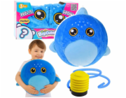 LeanToys Rostoucí plyšová pumpa na skákací míč Blue Shark 50 cm