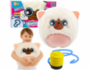 LeanToys Rostoucí plyšový skákací míč bílý pro koťata, pumpa 50 cm