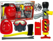 LeanToys Sada hasičů: Vodní hasicí přístroj, maska, helma, červená LEAN Toys