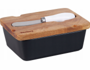 Klausberg KB-7784 PORCELÁNOVÁ MÁSLOVÁ MISKA S NŮŽEM, AKÁCIOVÉ VÍČKO, ČERNÁ